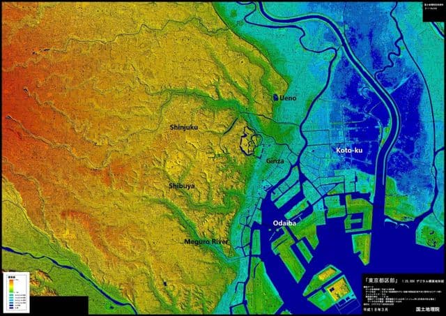 Mapa de elevación de Tokio